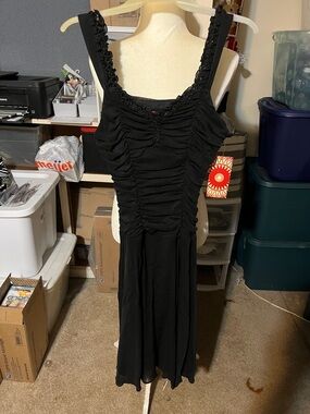 Signature by Sangria Black Ruched Tank Midi Dress